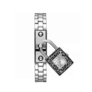 Jessica Simpson Silver Tone Bracelet Lock Dangle Watch, New In Box